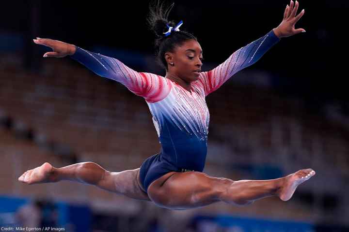 USA's Simone Biles in the Women's Balance Beam Final at Ariake Gymnastic Centre on the eleventh day of the Tokyo 2020 Olympic Games in Japan.