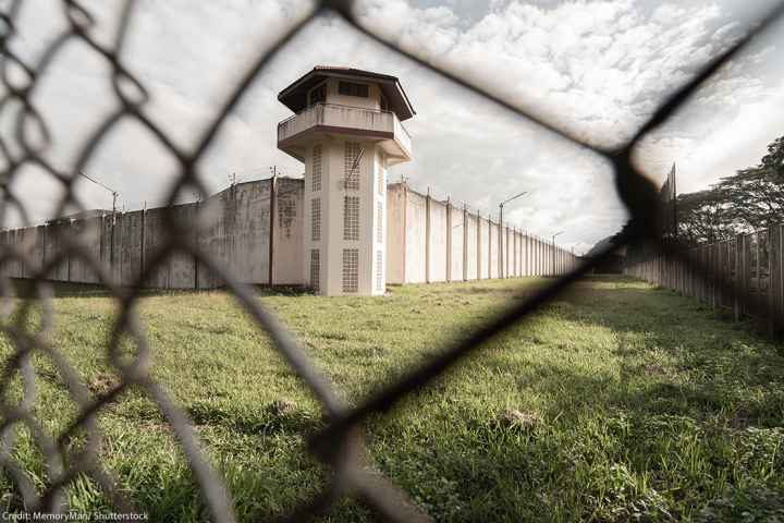 A prison exterior.